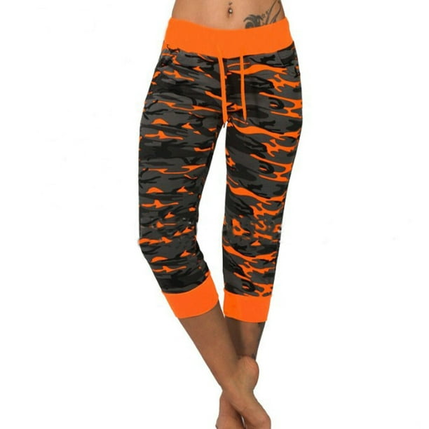 Women Yoga Pants Indoor Outdoor Sports Cropped Trousers Jogging Exercise  Drawstring Adjustable Waist Leggings Gym Clothing Orange XXL 