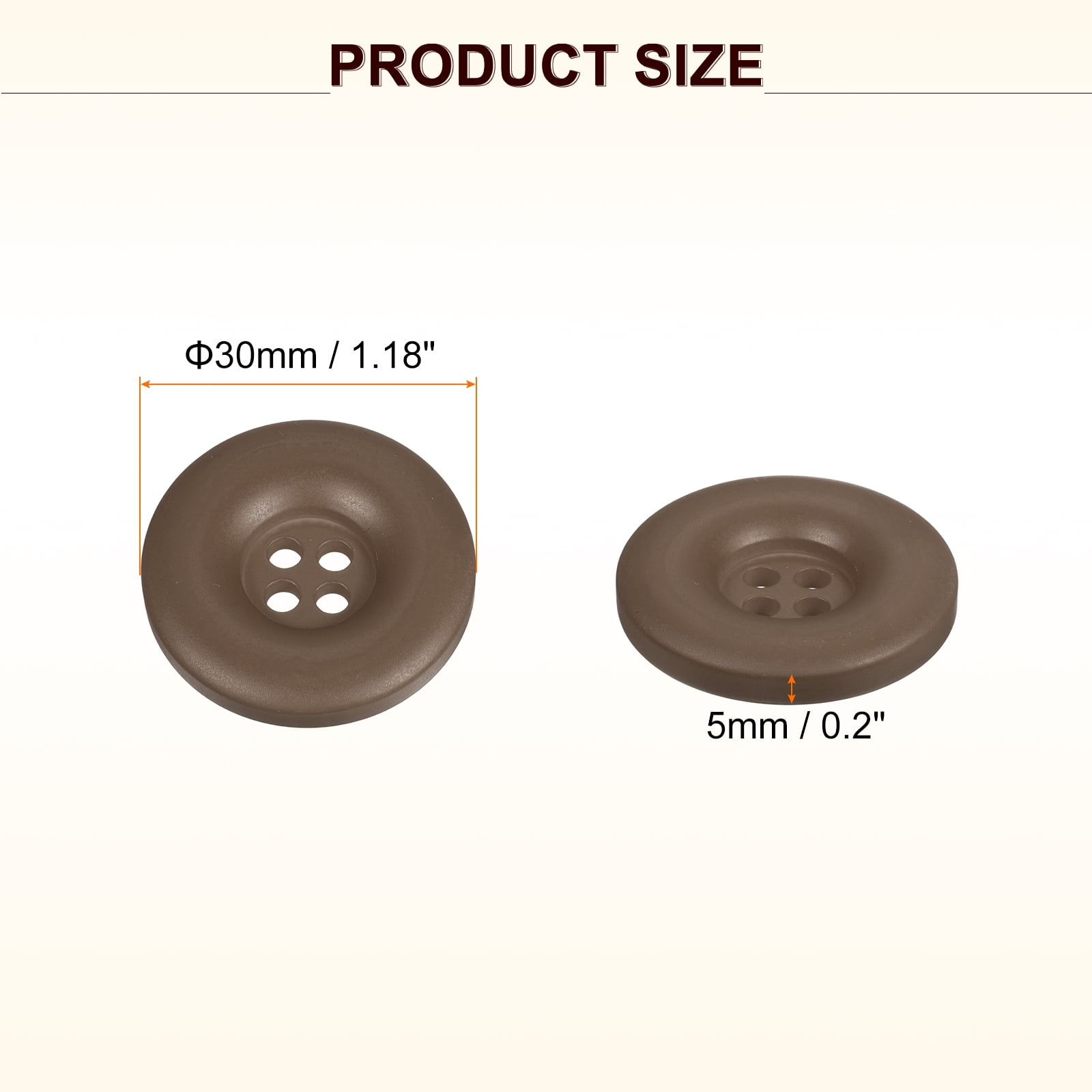 Uxcell 50pcs Sewing Button 30mm 4 Holes Resin Round Crafting Buttons, Dark Brown