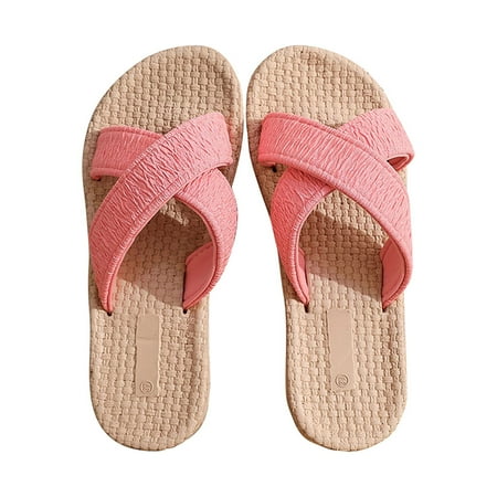 

Zanvin Womens Sandals Clearance Women Shoes Summer Beach Sandals Slippers Imitation Hemp Rope Travel Flat-bottom Shoes Pink 36