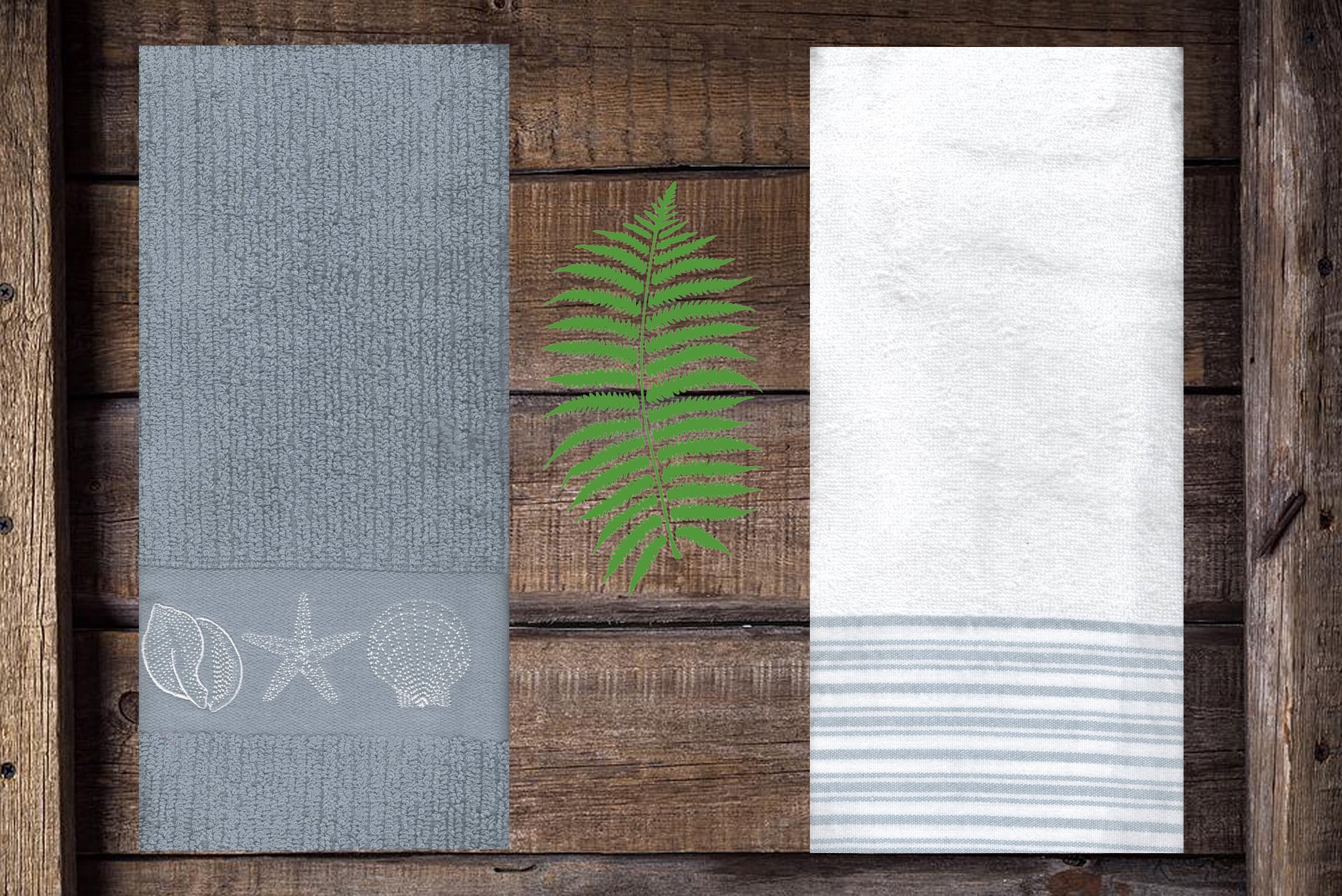 Gray Ribbed Bath Hand Towel Sea Shells, 2 Piece, White with Stripes  Bathroom The Big One
