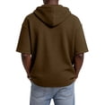 thumbnail image 6 of Men's Waffle Knit Short Sleeve Hoodie With Button Down Front And Drawstring Featuring Casual Loose Fit For Summer Streetwear Beach Vacation Brown M, 6 of 8