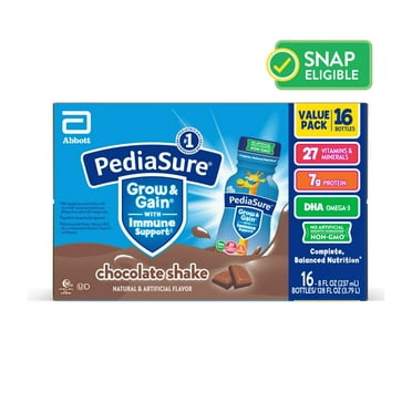 PediaSure Grow & Gain With Immune Support, Chocolate, 8-fl-oz Bottle, 16 Shakes
