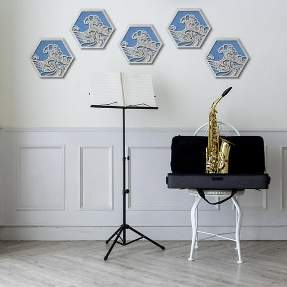 Wooden Art Acoustic Panels Sea Waves Cutout Blue Felt Design Soundproof Wall Panels Decorative Acoustical Wall Panels Stylish Hollow Out Acoustic Wall Art