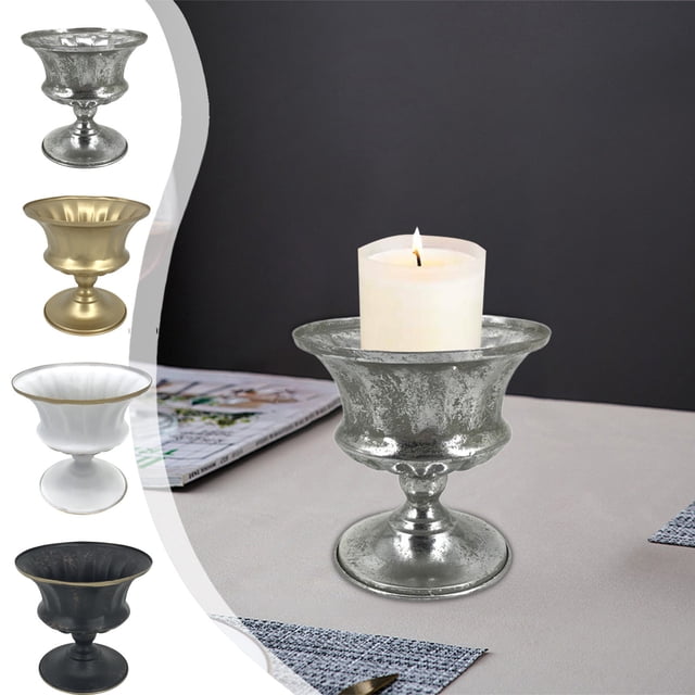 Jarrón de hierro Negro Blanco Plata | Portaflores decorativo de metal | Diseño moderno y elegante | Maceta de disposición resistente para eventos de oficina en casa | 15x12x12cm | 1 Pieza