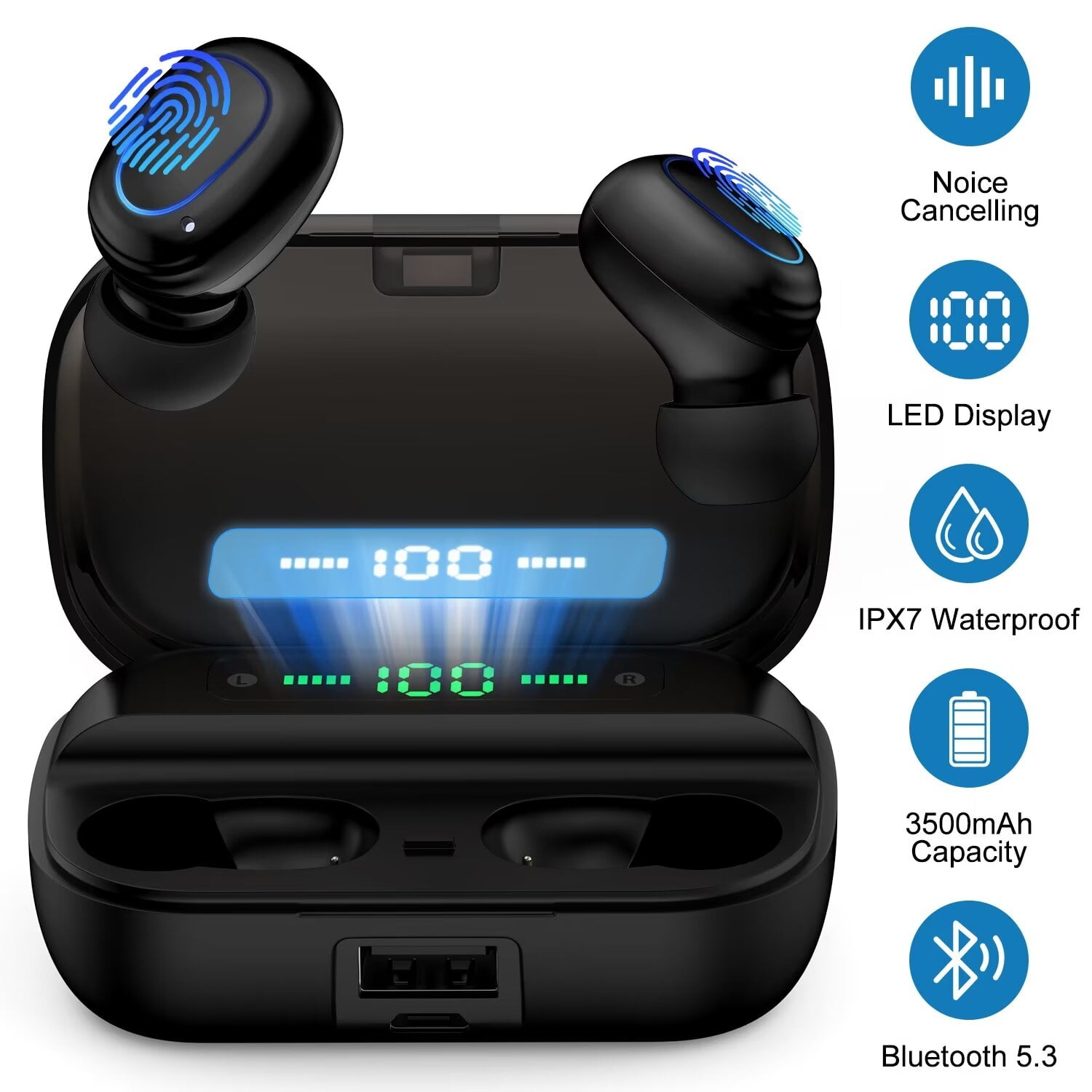 Wireless Earbuds for iPhone,Android,AILKIN Bluetooth 5.2 Headphones 3500mAh 120hrs Playtime Waterproof IPX7 Headset Earphones In-Ear Stereo Noise Cancelling True Wireless Earbuds with Charging Case