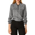 thumbnail image 3 of MODA NOVA Juniors Stand Collar Long Sleeve Zip up Flap Pocket Bomber Jacket, 3 of 7