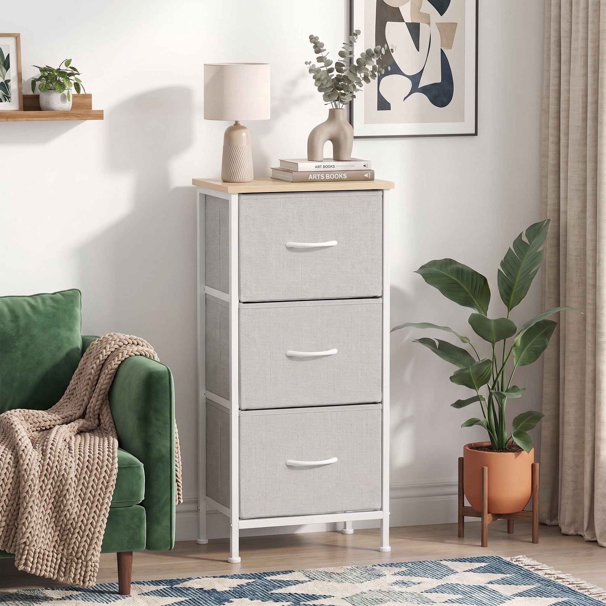 TrumanPick Fabric Storage Drawer Bedroom Dresser, Fabric Dresser for Closet, 3 Fabric Dresser with 3 Storage Drawers for Clothes, Living Room, Hallway, Entryway, Gray