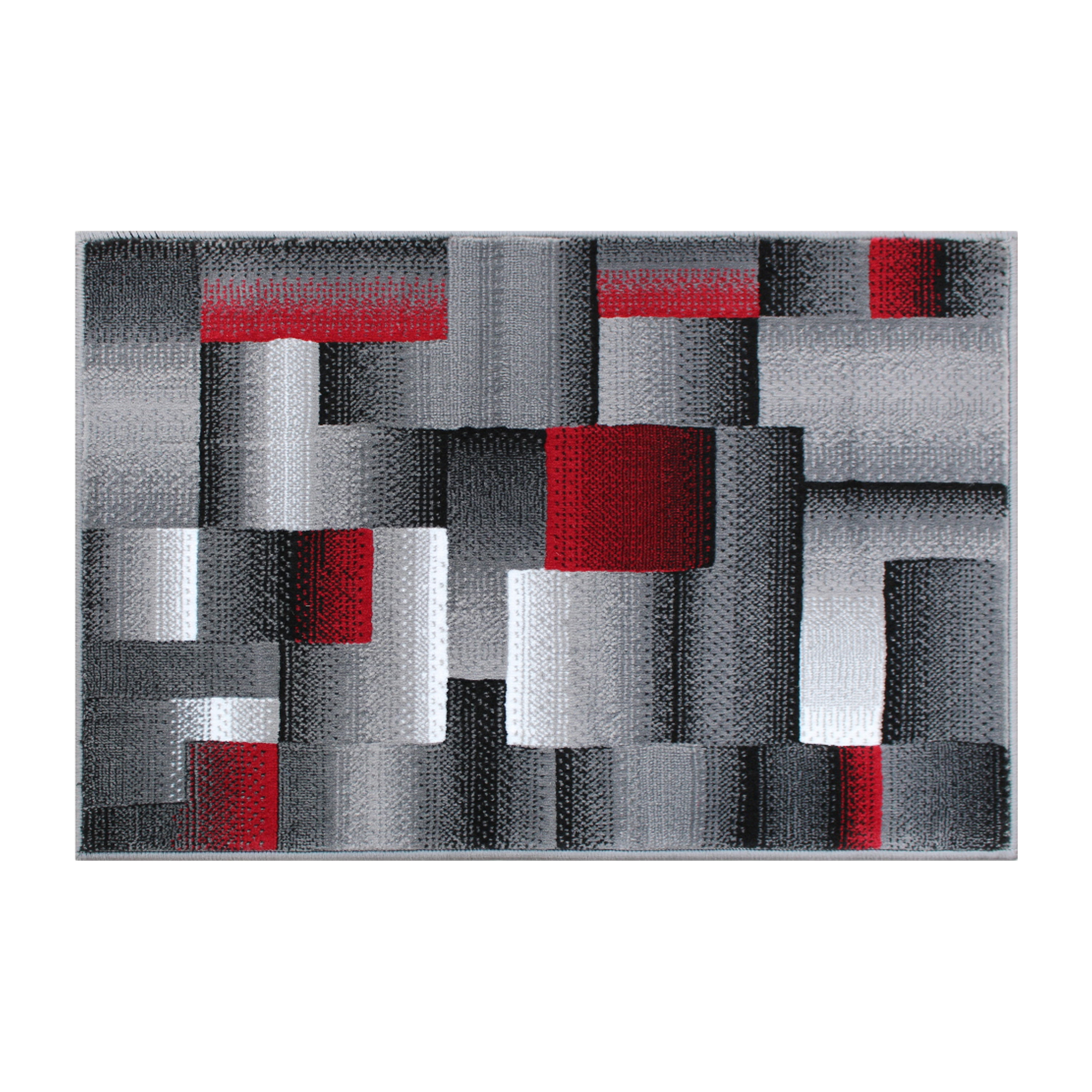 BizChair Modern Contemporary Mat Area Rug, Red Grey Black (2 Feet X 3 Feet) Mat