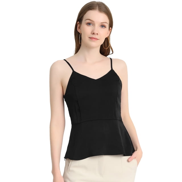 Blusa De Tirantes De Espagueti Casual Para Mujer Allegra K Tops De Camisola De Satén Sin Mangas Brillantes Negro S