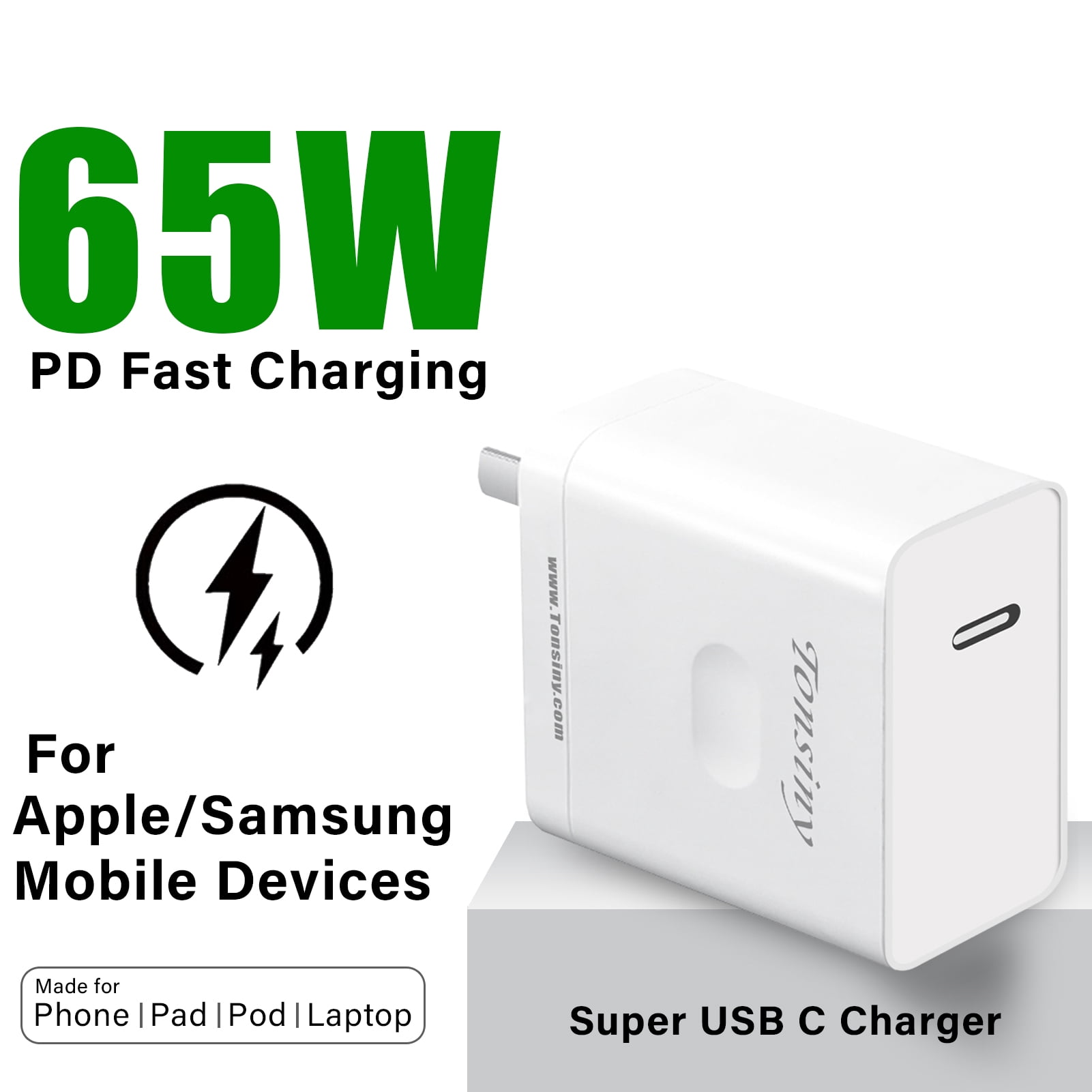 PD65W USB C charger with cable 2m for APPLE iPhone 17 16 15 macbook iPad iPods watch wall charger PPS for Samsung S25 tablet laptop travel adapter SuperVooc fast charger for OnePlus OPPO Realme