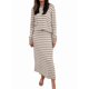 thumbnail image 1 of Conjuntos de 2 Piezas de Falda para Mujer, Moda de Otoño, Suéter A Rayas, Vestido Midi de Punto, Ropa de Salón, Viajes, Ropa de Invierno. Almendra S, 1 of 10