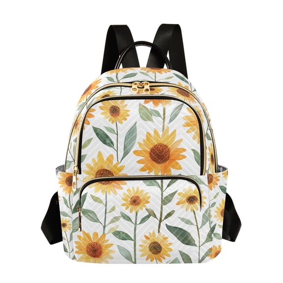 FORMRS Mini Backpack Purse for Women Travel Daypack Casual Shoulder Bag, Sunflowers and Leaves Pattern