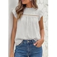 thumbnail image 5 of PRETTYGARDEN Striped Shirt Womens Summer Tops Spring Business Casual Work Dressy Crochet Lace Ruffle Cap Sleeve Blouse, 5 of 9