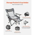thumbnail image 6 of Reclining Camping Chair, 4 Adjustable Positions, Portable Folding Lounger for Adults, Mesh Beach Chair with Headrest & Foot Rest, Supports 220 lbs, Heavy Duty Camp Chairs for , Gray, 6 of 8