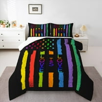 Manfei Abstract American Flag Bedding Comforter Set,Multicolor Geometris Lines Twin Comforter Sets,Colorful Stars Print Bedding Set For Kids,Super Cozy Room Decor,2-Piece