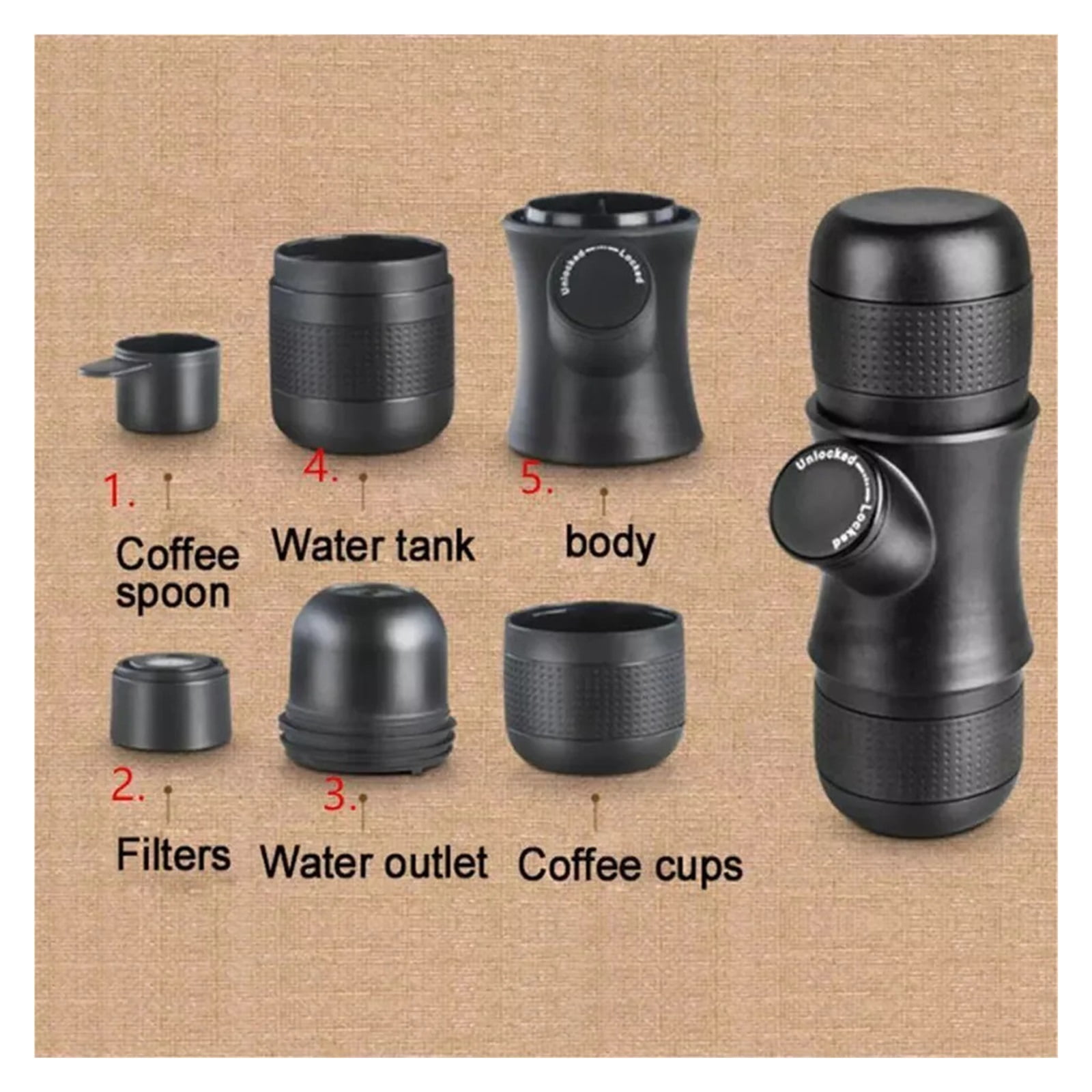 Portable Mini Espresso Machine Italian Travel Small Coffee Machine Integrated Manual Car Outdoor Coffee Machine ,Portable