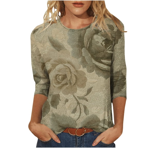 Cilsoka Womens Boho Tops 3/4 Sleeve Button V Neck T-Shirts Casual Vintage Floral Blouse Loose Summer Fashion Boho Shirts, 2026 Fashion Tops