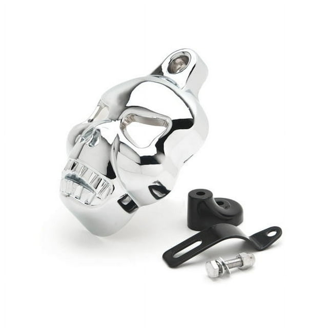 Krator Chrome Skull Head Horn Cover Stock Cowbell Horns Compatible with Harley Davidson Softail Cross Bones Deuce Rocker