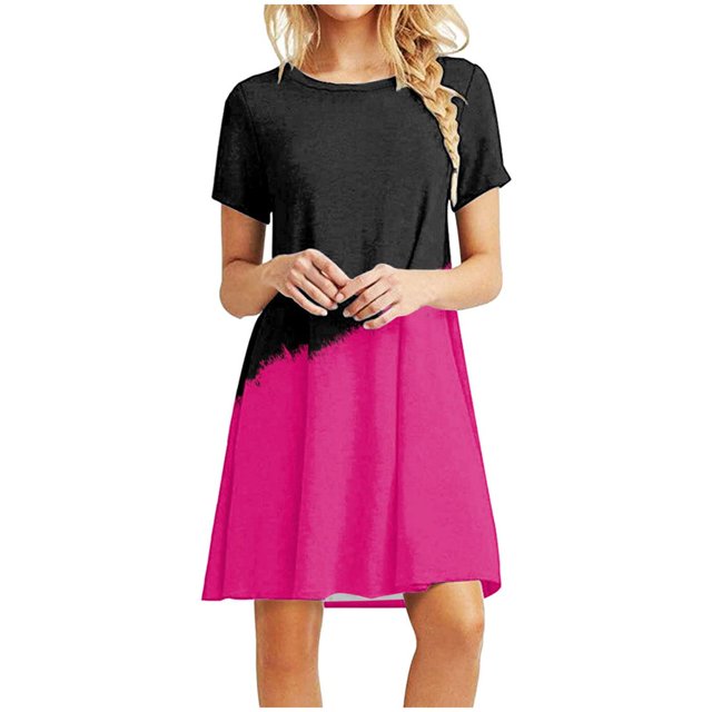 Ersazi Robes pour Femmes 2023 Mode Féminine Chandail à Col Rond avec Manches Courtes Imprimées Robe Décontractée Ample Longueur Genou en Liquidation Bleu G