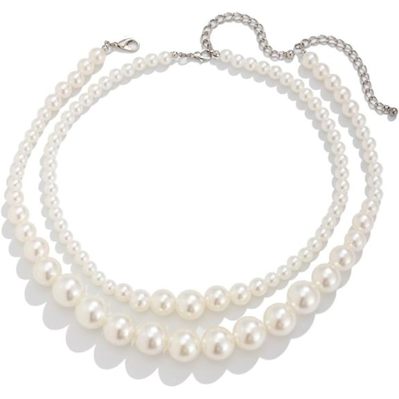 Zephyriana Chunky Pearl Necklace Choker for Women Big White Imitation Pearl Necklace Double Layered Large Pearl Choker Beach Summer Jewelry Gifts