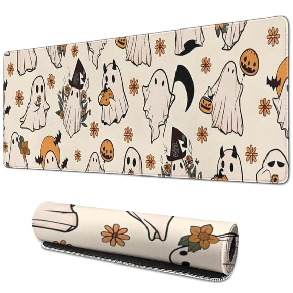 Long Mouse Pads for Desk,Costumed Ghost Halloween Pattern Desk Mats on Top Of Desks, Desk Mouse Pad Extra Large with 3mm Non-Slip Base and Stitched Edge for Gaming,Office,Work,Home 31.5"x11.8"