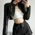 thumbnail image 6 of Black Classic Round Neck Irregular Hem Zipper Stitching Short Women'S Pu Faux Leather Jacket Black S, 6 of 9