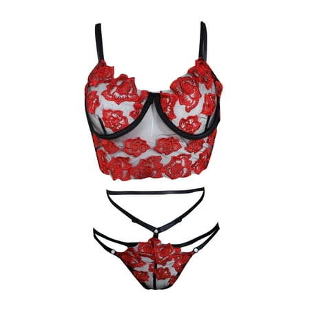 

Gubotare Lingerie Set For Women Lingerie Lace 2 Piece Bra and Panty Sets Black L