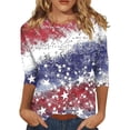 thumbnail image 2 of Trendfront Womens Glitter Print T-Shirt Crewneck 3/4 Sleeve Summer Tops 4th of July Independence Day Shiny Casual Fashion Tee, 2 of 4