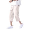 thumbnail image 2 of Garbnen Mens Pants Linen Elastic Waist Drawstring 3/4 Shorts for Men Loose Fit Yoga Summer Wide Leg Men Trousers Pants with Pockets, 2 of 5
