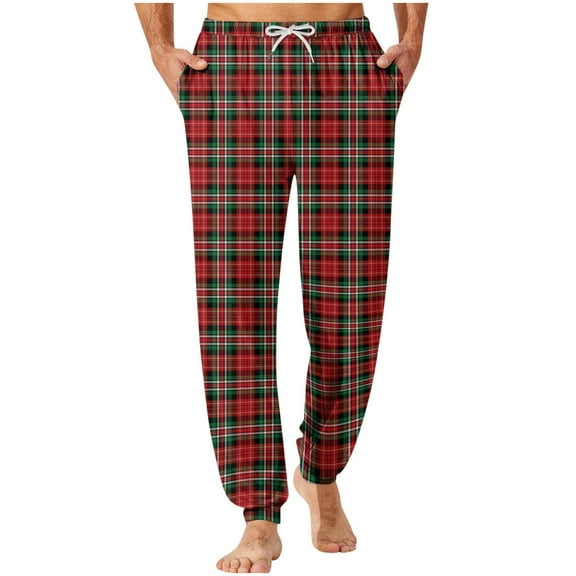 qelini Mens Plaid Pajama Pants Elastic Waist Pants Drawstring Loungewear Pants Winter PJs Bottoms with Pockets