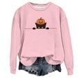 thumbnail image 3 of IDOCLOTHES Halloween Sweatshirt Women Dressy Casual Black Cat Pumpkin Printed Long Sleeve Halloween Sweaters for Women Going Out Tops Womens Fall Fashion Clothing Pink, M, 3 of 4