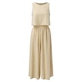 thumbnail image 4 of MSJUHEG Women'S Pants Pants For Women Women Sleeveless Tank O Neck Top Short Button Top Wide Leg Pants Pocket Two Piece Suit Fall Dresses Khaki 2Xl, 4 of 5
