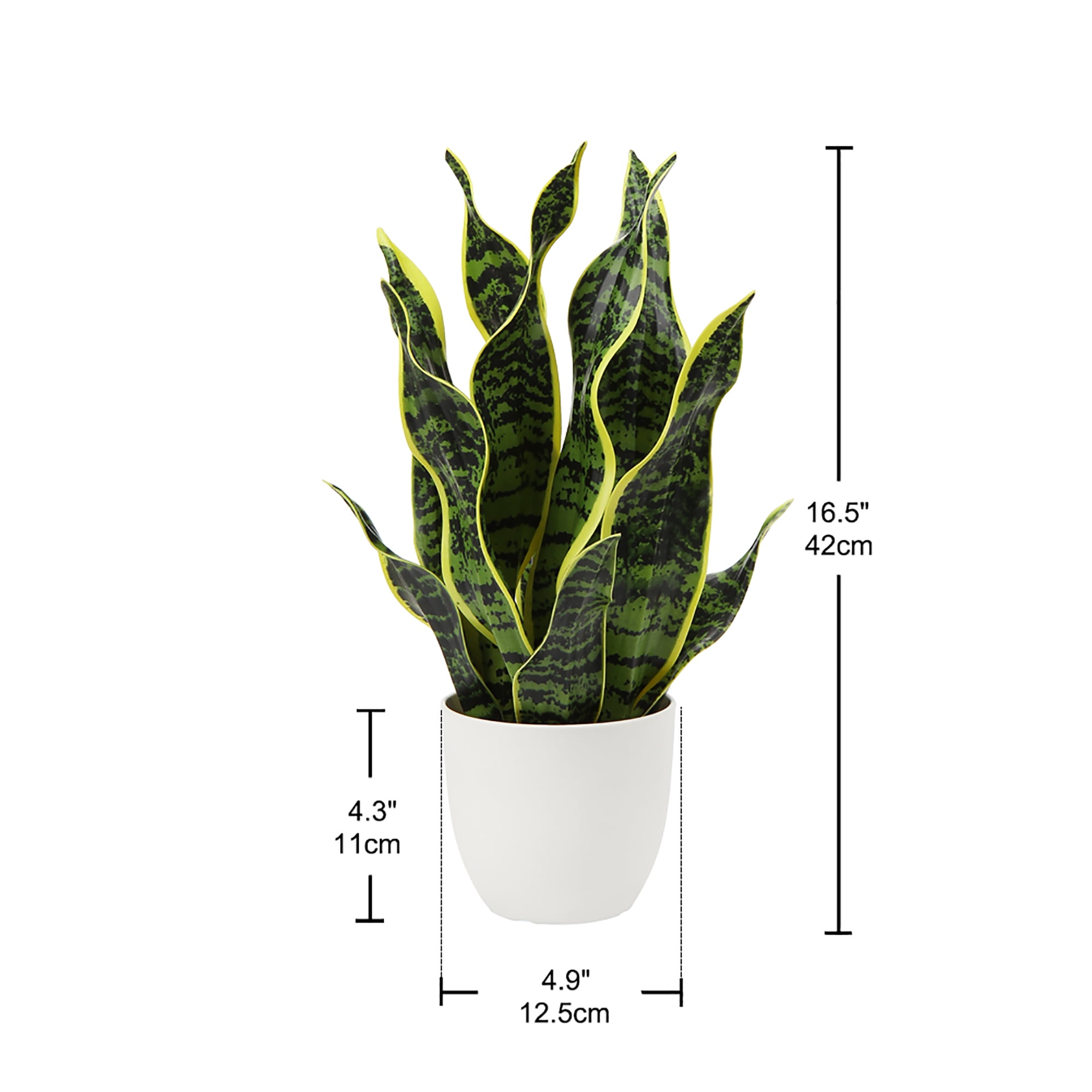 17 inch Artificial Snake Plant Potted Sansevieria Trifasciata Plants Outdoor Fake Plants in White Pots