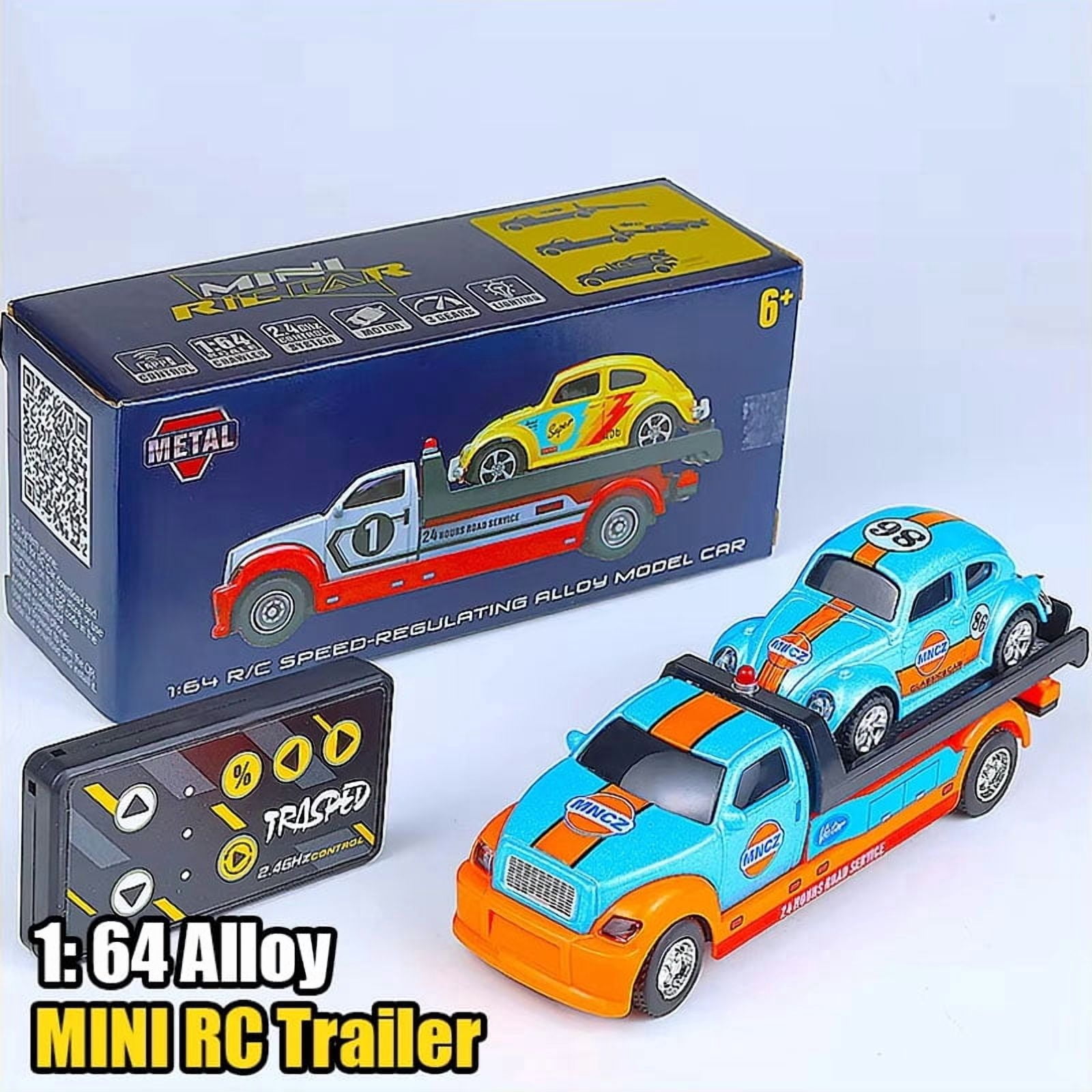 Mini RC Truck,1:64 Scale Car,Remote Control Car with Lights, 2.4Ghz Rc Truck with Trailer,Speed/Steering Adjustable