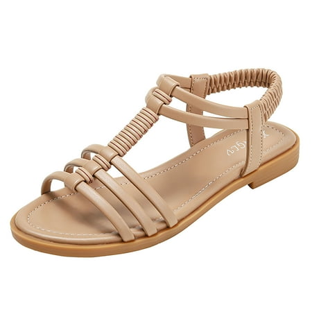 

Sandals Women Fashion Spring Summer Women Sandals Flat Open Toe Strap Open Toe Breathable And Comfortable Solid Elastic Strap Slip On Roman Style