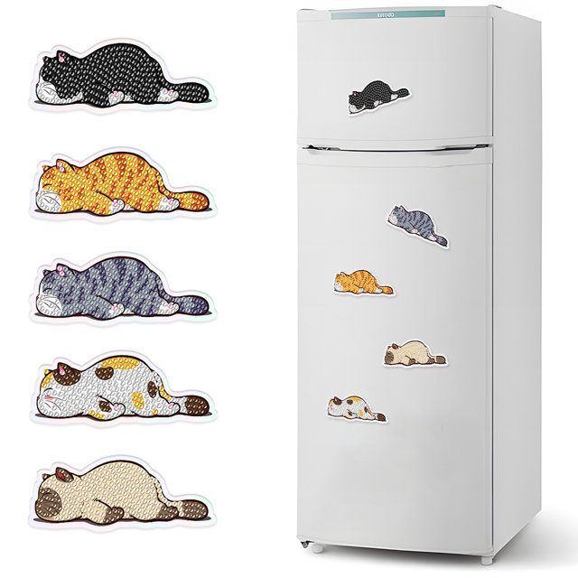 Kits Arte Diamantes Pintura Imanes Refrigerador 5pcs para Adultos (gato C)