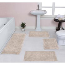 Home Weavers Fantasia Bath Rug 100% Cotton Non-Slip Bathroom Rug Set Machine Washable Bathroom Rug, Bath Rug, Bathroom Rug, Runner, Ivory Color 4 Piece Bath Rug set