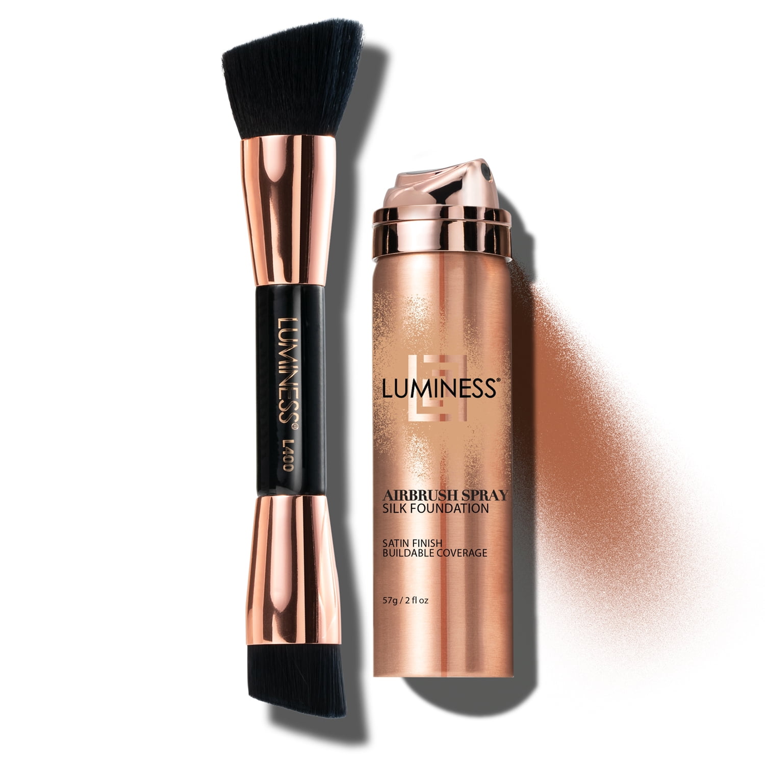 LUMINESS Silk Airbrush Kit Full Coverage & Buffing Brush. Buildable, AntiAging Formula