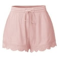 thumbnail image 2 of (2-Pack) Kcodviy Shorts for Women Casual Plus Size Shorts for Women Elastic Waist Drawstring Yoga Silk Pajamas for Women Shorts Set with Robe Shorts Comfy Stretch Lace Trim Beach Linen Ruffle Shorts, 2 of 6