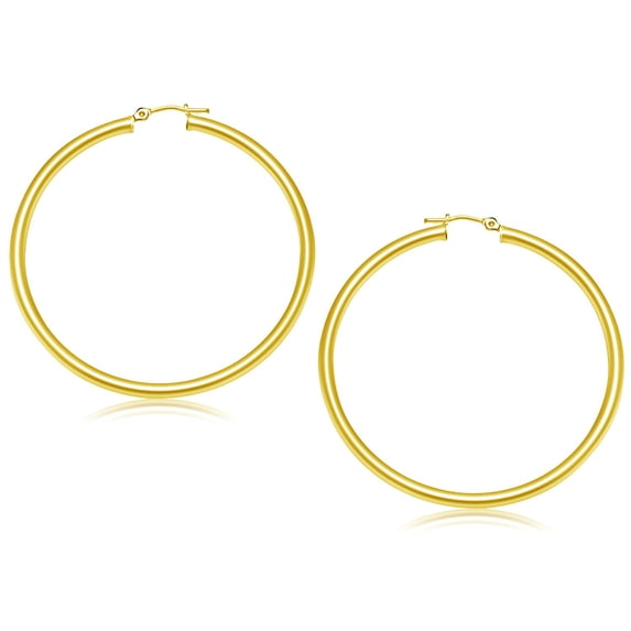 ARAIYA JEWELRY 14K Yellow Gold Polished Hoop Earrings for Women (50 mm)