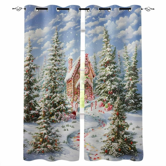 Hokiten Christmas Blackout Curtains | Light Blocking Print Window Curtains, Xmas Tree Pink Farmhouse Snowflake Thermal Insulated Window Drapes for Living Room Kitchen Cafe (2 Panels, 55"W x 39"L)