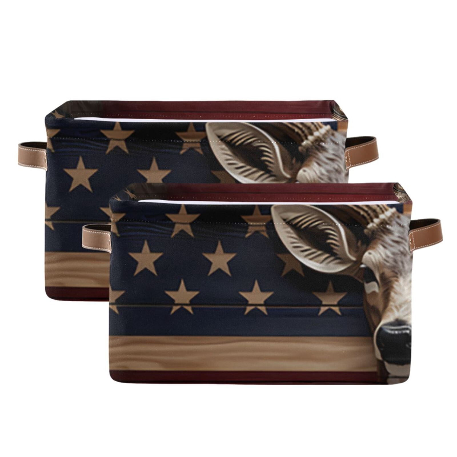 American Flag Deer Storage Bins Baskets With Handles Storage Box Clothes Organizer Organization Toys