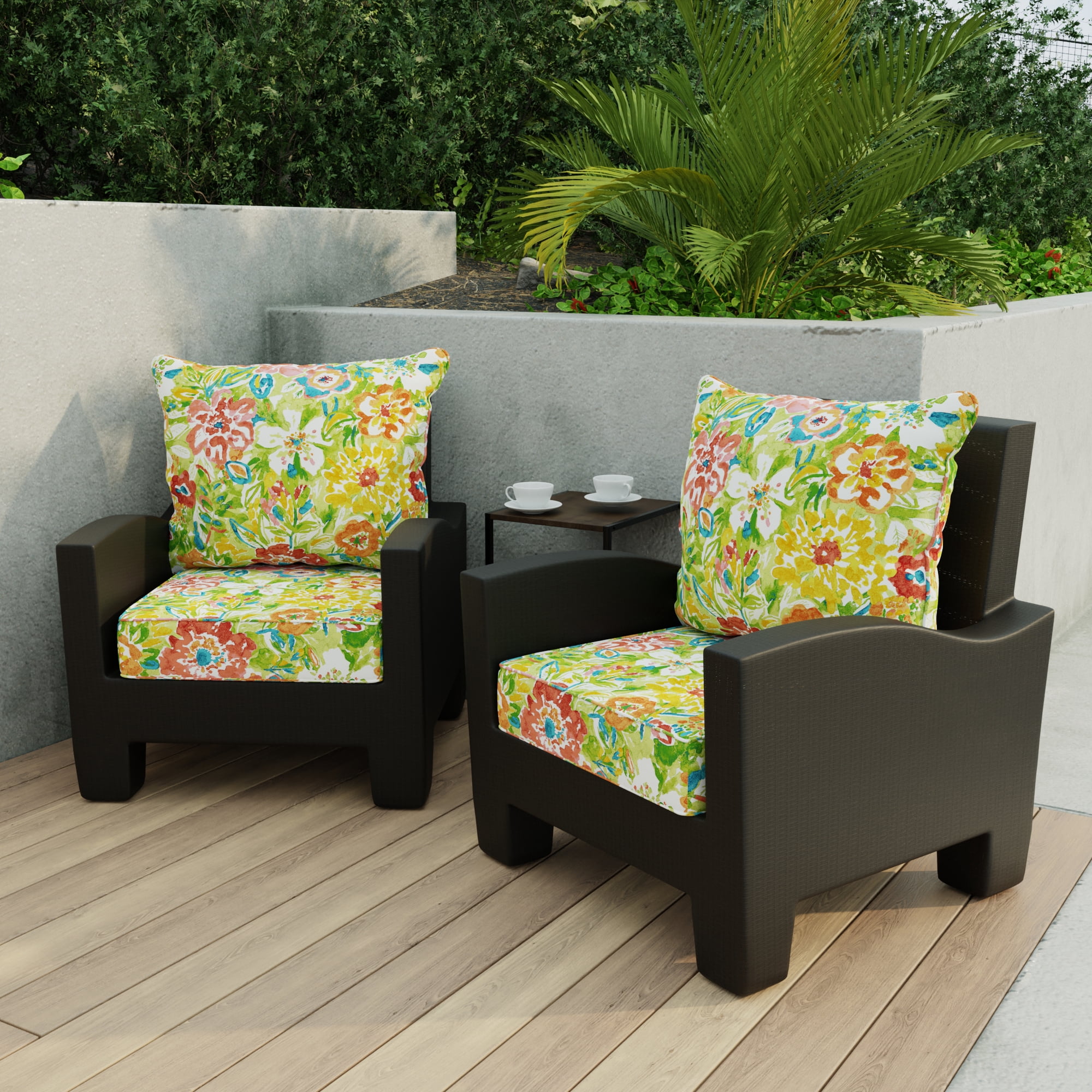 Jordan Manufacturing 46.5" x 24" Sun River Garden Multicolor Floral Rectangular Outdoor Deep Seat Chair Cushion Set with Welt