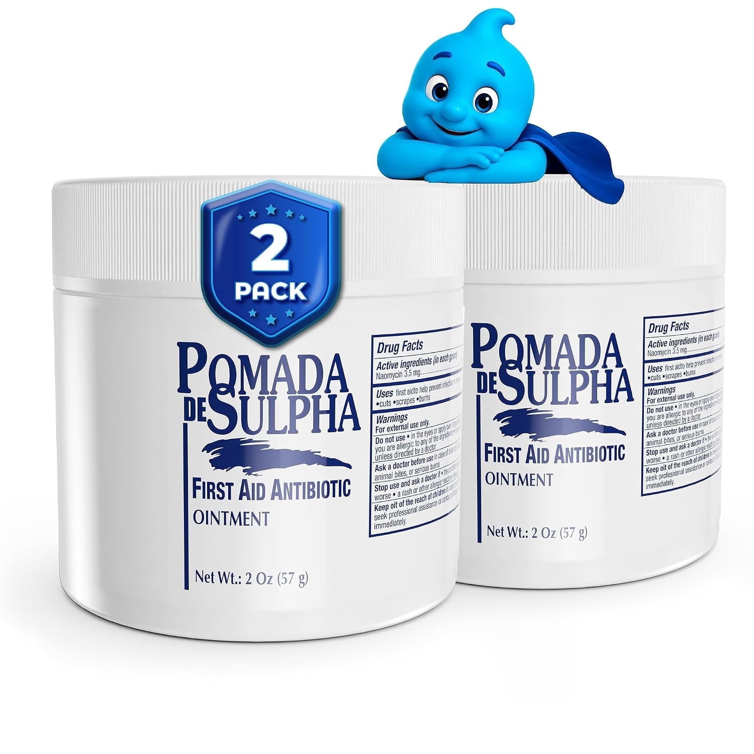 POMADA DE SULPHA First Aid Antibiotic Ointment with Naomycin for Cuts, Scrapes & Burns, 2 oz Ea., 2 pack