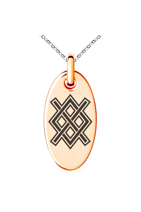 Stainless Steel Gungnir Rune Viking Norse Engraved Small Oval Charm Pendant Necklace