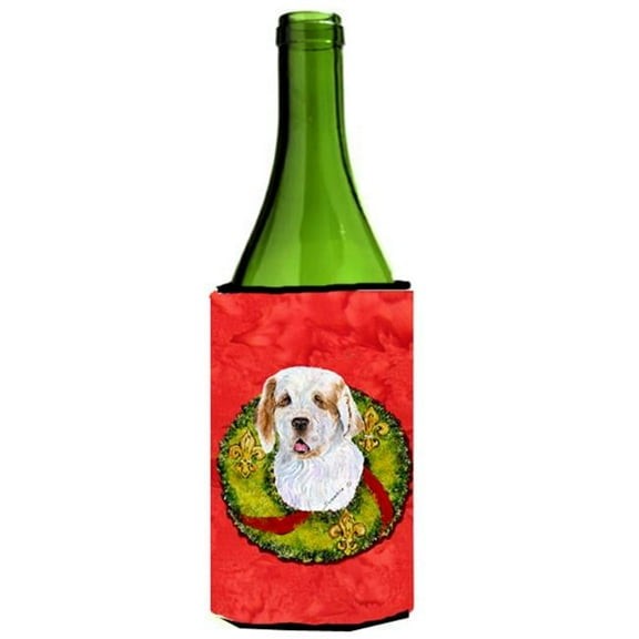 Clumber Spaniel Christmas Wreath Wine bottle sleeve Hugger - 24 oz.