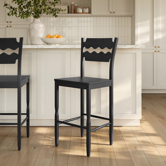 Jax Oak Wood Bar Stool With Wavy Razor Back in Black