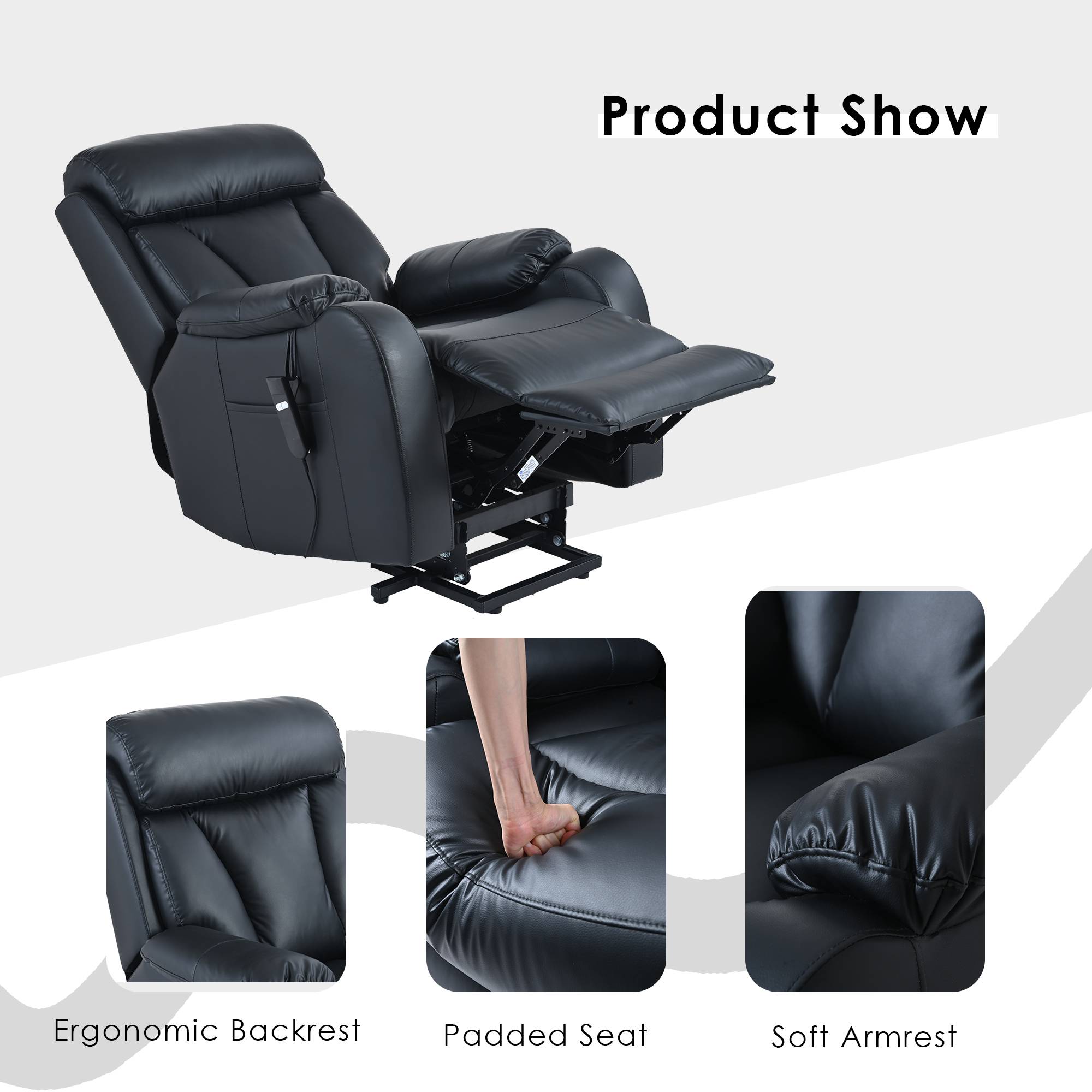 Electric Power Lift Recliner Chair for Elderly, PU Recliner Lounge Single Sofa&nbsp;Chair for Living Room, Black