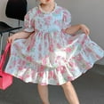 thumbnail image 2 of EnJoCho Girls French Dress toddler Girls' Bubble Short Sleeve Floral Print Dress Summer Cute Princess Dress Sundress of Casual Dress Cute Little Girl Fashion Party Dress, 2 of 7