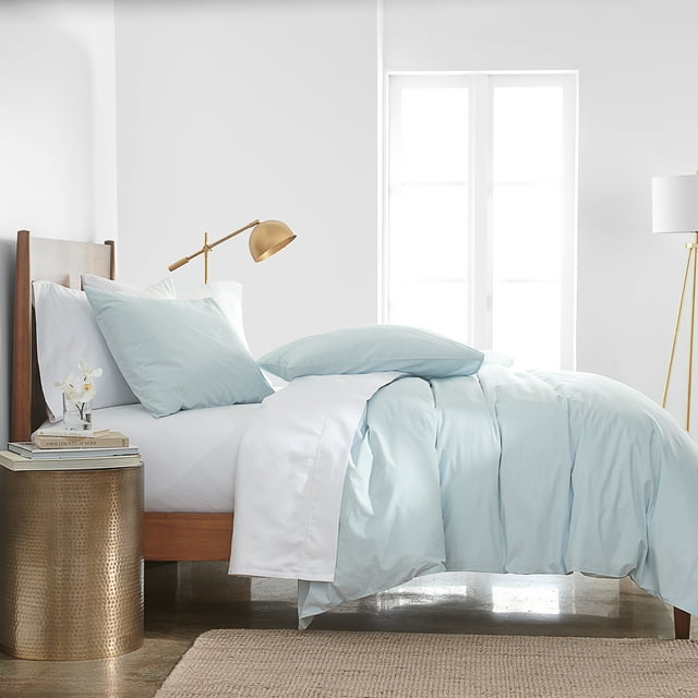 Simply Put Ensemble de Couette Percale en Coton Full/Queen Vetment Wash Spa Bleu